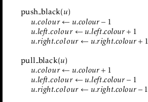 \begin{leftbar}
\begin{flushleft}
\hspace*{1em} \ensuremath{\mathrm{push\_black}...
...athit{right}}.\ensuremath{\mathit{colour}} - 1}}\\
\end{flushleft}\end{leftbar}